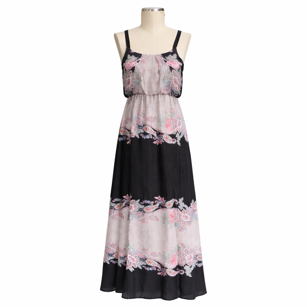 Guess By Marciano Silky Floral Maxi Dress Black Pink Women’s Small Medium Boho